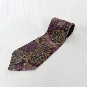 Vintage 1980s Christian Dior Monsieur Silk Tie Purple Gold Made in Canada